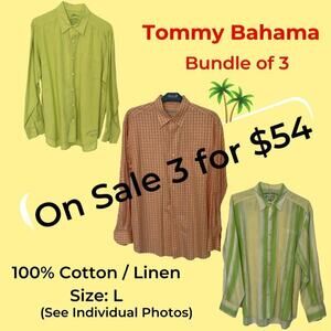 Tommy Bahama Men's Long Sleeve Size L Cotton & Linen Shirts Bundle of 3
